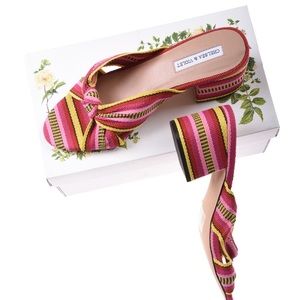CHELSEA & VIOLET | Pink Gia Knot Stripe Fabric Mules Sandals 8M